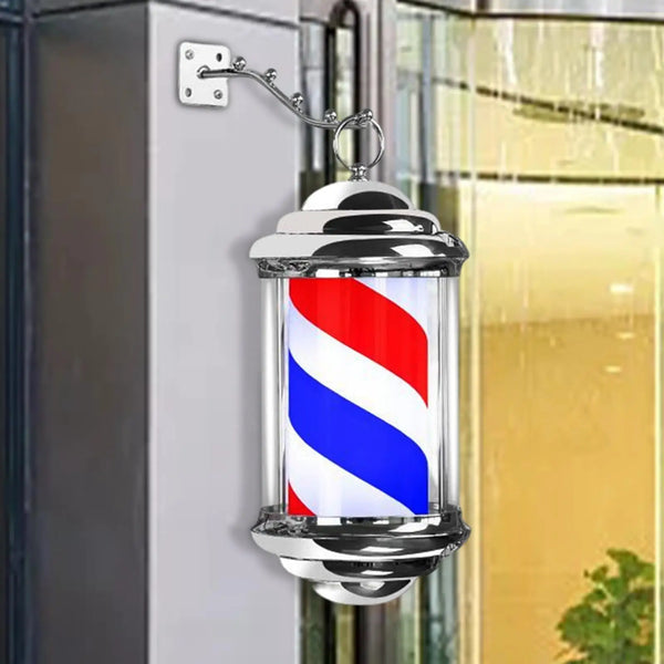 Barber Pole Light Rotating Hair Salon Shop Sign Stripe Windproof Water Resistant Rainproof LED Light for Entrance Indoor