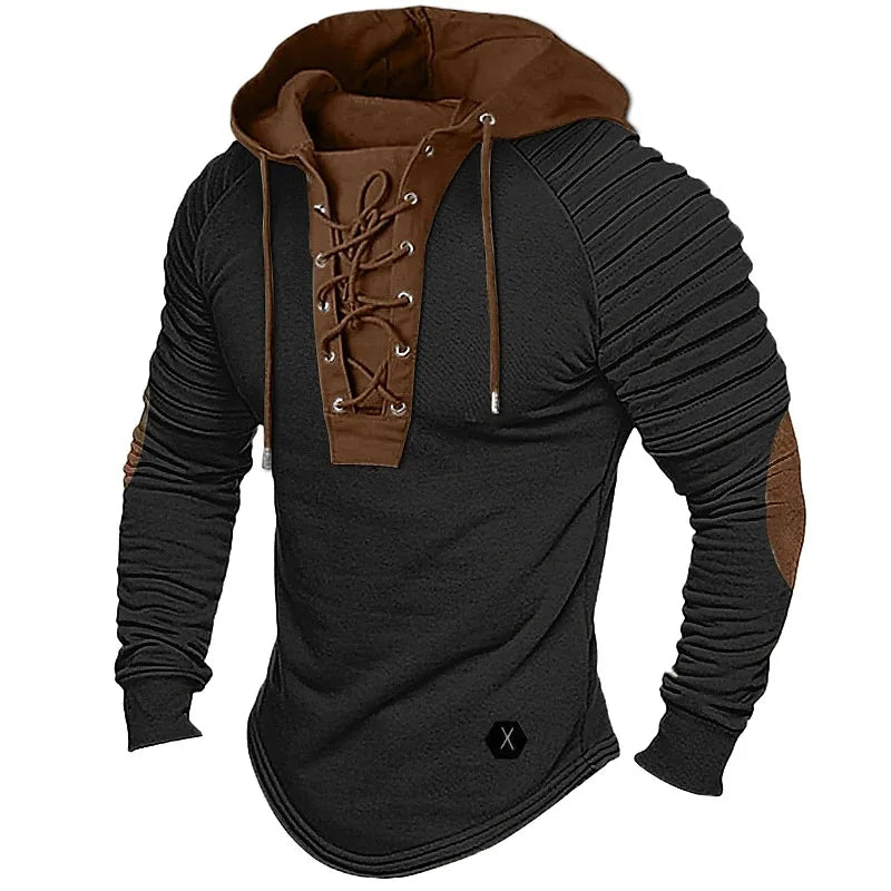 Muscle Men's Clothing. Solid Color Hoodie. New Style Men's T-shirt Top. Pleated Hood. Street Style Long-sleeved T-shirt. S-XXXL
