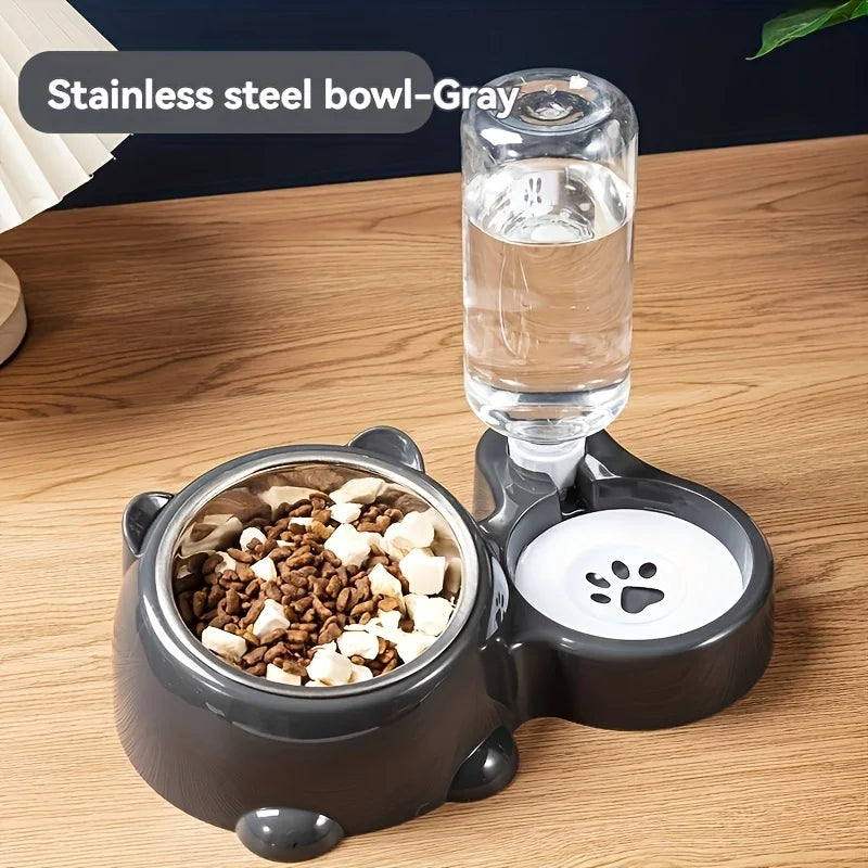 Pet supplies Integrated pet feeder Automatic water dispenser Anti-slip inclined stainless steel bowl Suitable for cats and dogs