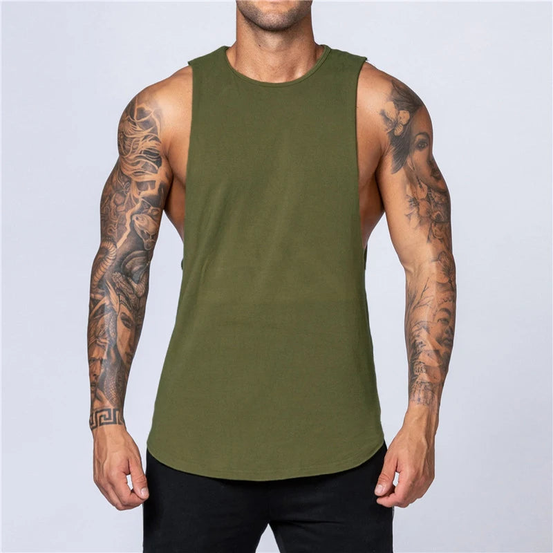 Men's Gym Clothing Summer Fitness Cotton Tank Top Men Jogging Bodybuilding Sleeveless Shirt Breathable O-Neck Casual Muscle Vest