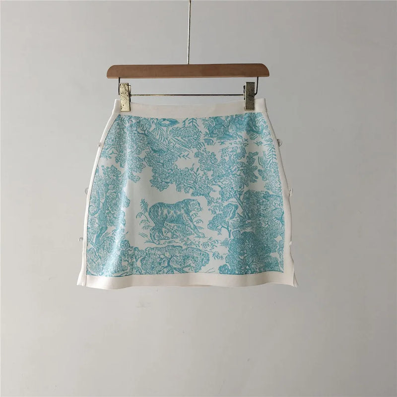 Women's Clothing Early Autumn New Style Temperament Jungle Jacquard Knitted Cardigan Top+French Elegant Half Skirt Two-Piec