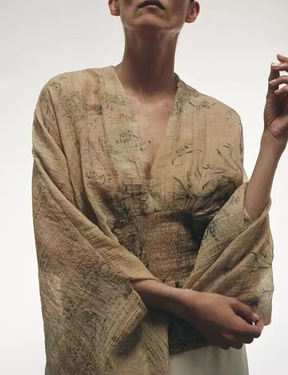 Women's clothing autumn new products European and American style retro women's clothing French lazy style printed shirt