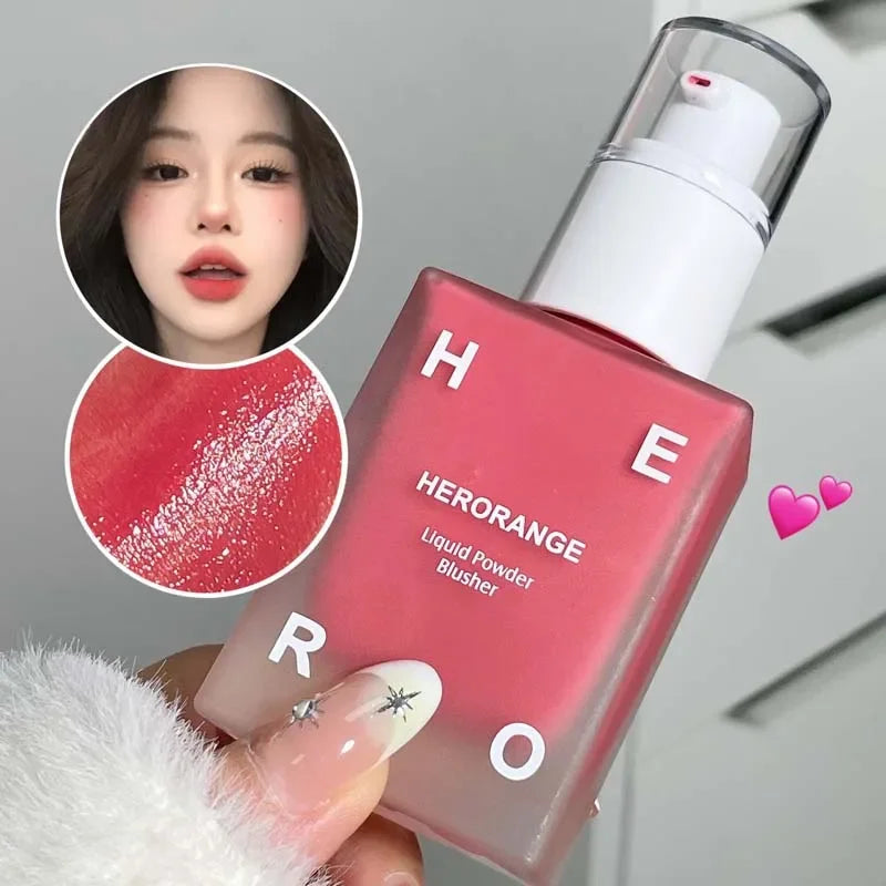 HERORANGE Matte Liquid Blush Velvet Blusher Peach Face Blusher Pigment Lasting Beauty Natural Cheek Tint Cream Blush Makeup 30ML