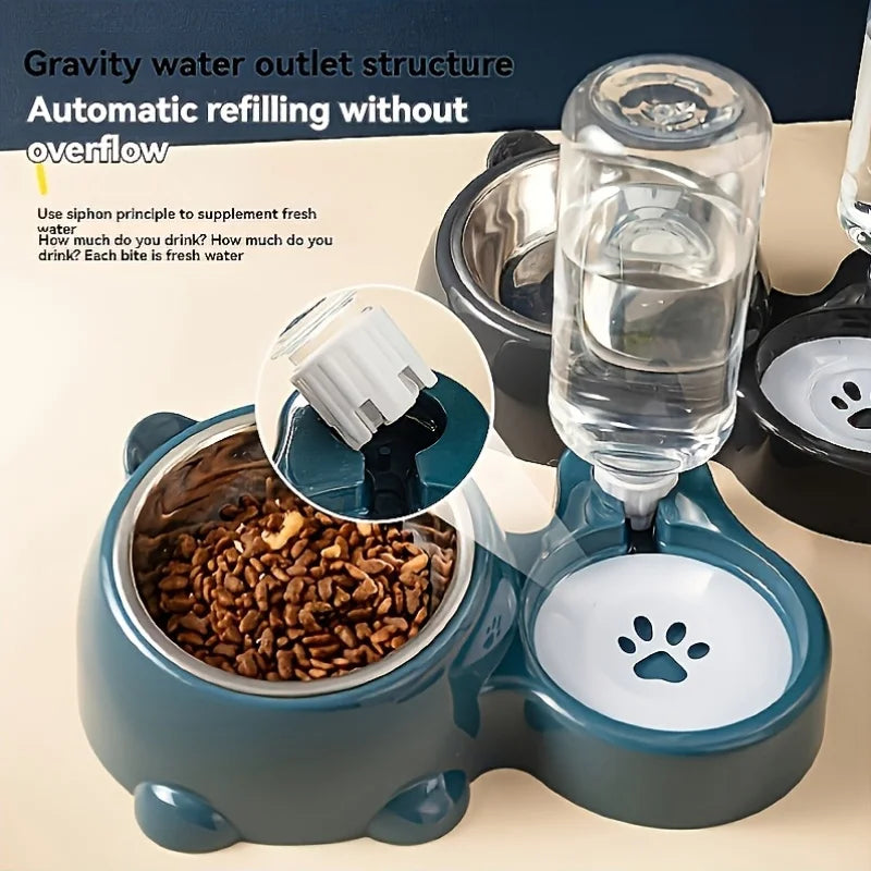 Pet supplies Integrated pet feeder Automatic water dispenser Anti-slip inclined stainless steel bowl Suitable for cats and dogs