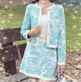 Women's Clothing Early Autumn New Style Temperament Jungle Jacquard Knitted Cardigan Top+French Elegant Half Skirt Two-Piec