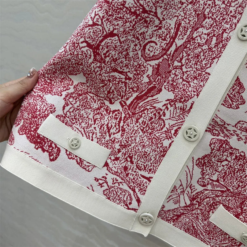 Women's Clothing Early Autumn New Style Temperament Jungle Jacquard Knitted Cardigan Top+French Elegant Half Skirt Two-Piec