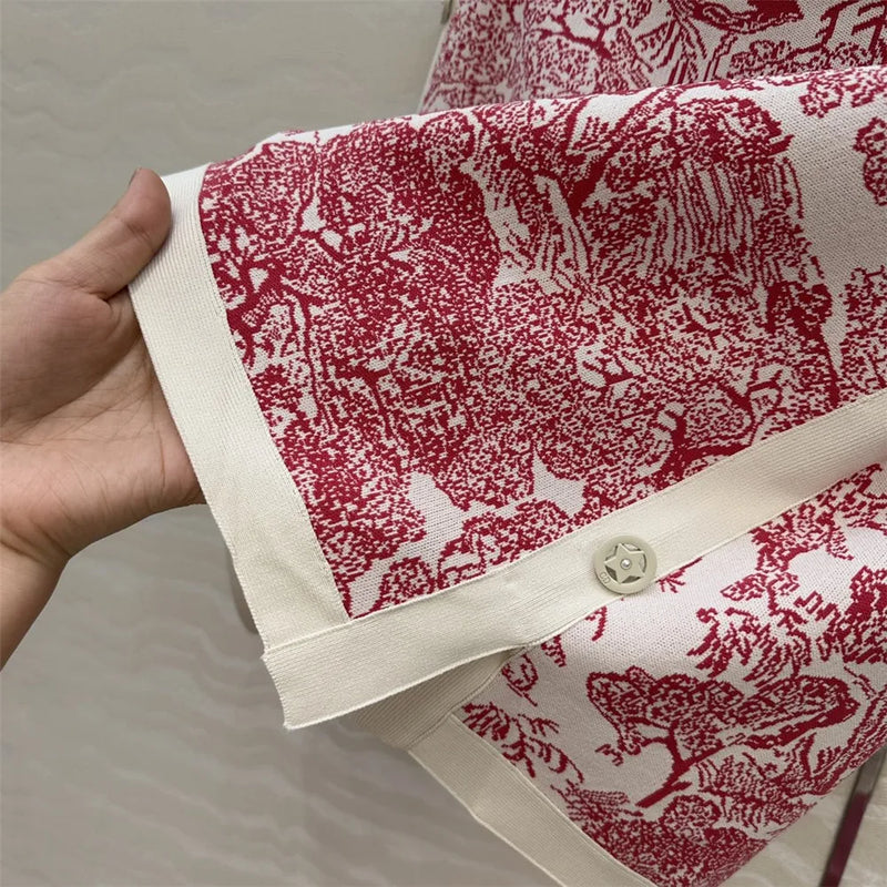 Women's Clothing Early Autumn New Style Temperament Jungle Jacquard Knitted Cardigan Top+French Elegant Half Skirt Two-Piec