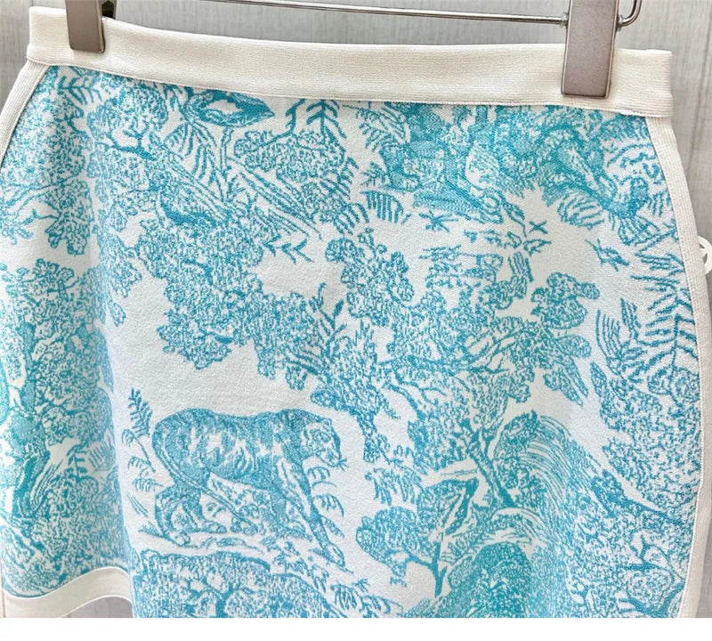 Women's Clothing Early Autumn New Style Temperament Jungle Jacquard Knitted Cardigan Top+French Elegant Half Skirt Two-Piec