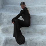 Women's Clothing Autumn New Style High-end Temperament Sexy Backless Dress Long Skirt Slim Fit Long Sleeved Dress