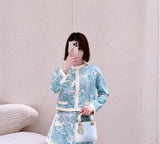 Women's Clothing Early Autumn New Style Temperament Jungle Jacquard Knitted Cardigan Top+French Elegant Half Skirt Two-Piec
