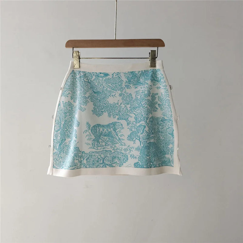 Women's Clothing Early Autumn New Style Temperament Jungle Jacquard Knitted Cardigan Top+French Elegant Half Skirt Two-Piec