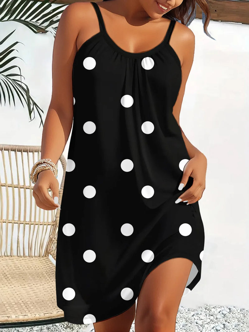 Women's Summer Sleeveless   Print Casual Dress Summer Dress for Holiday Women Clothing Dot  Summer Dress  Women Clothing