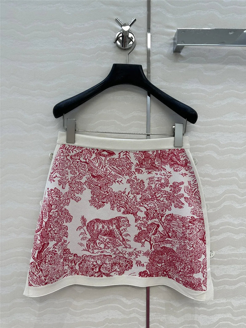 Women's Clothing Early Autumn New Style Temperament Jungle Jacquard Knitted Cardigan Top+French Elegant Half Skirt Two-Piec