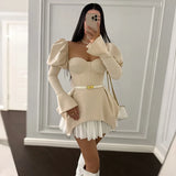 Women's clothing summer new design, chest wrapping, irregular puff sleeve dress, short skirt, club clothing, Vestidos