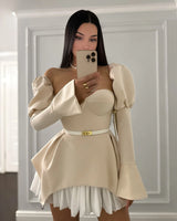 Women's clothing summer new design, chest wrapping, irregular puff sleeve dress, short skirt, club clothing, Vestidos