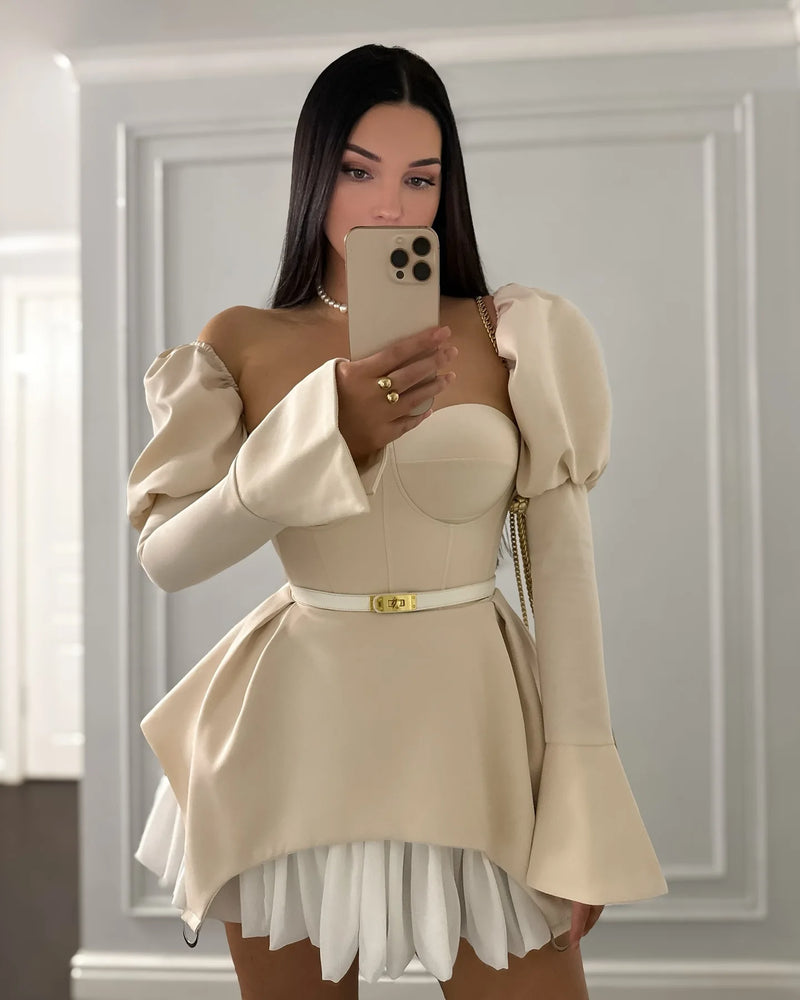 Women's clothing summer new design, chest wrapping, irregular puff sleeve dress, short skirt, club clothing, Vestidos