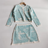 Women's Clothing Early Autumn New Style Temperament Jungle Jacquard Knitted Cardigan Top+French Elegant Half Skirt Two-Piec