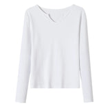 Female Clothing New Women's T-shirts Autumn Winter V-neck Knitted Solid Long Sleeve Casual Simple Versatile Tops