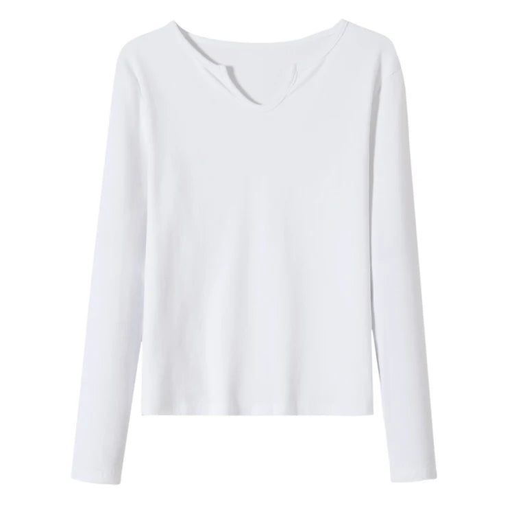 Female Clothing New Women's T-shirts Autumn Winter V-neck Knitted Solid Long Sleeve Casual Simple Versatile Tops