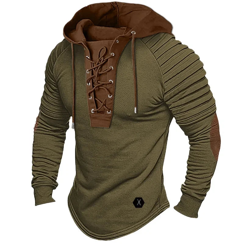Muscle Men's Clothing. Solid Color Hoodie. New Style Men's T-shirt Top. Pleated Hood. Street Style Long-sleeved T-shirt. S-XXXL