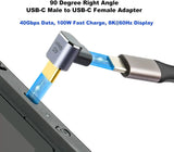 USB C 90 Degree Adapter USB-C 4.0 40Gbps PD 100W 8K 60Hz Male to USB-C Female Adapter for Steam Deck Switch Notebook Tablet