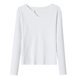 Female Clothing New Women's T-shirts Autumn Winter V-neck Knitted Solid Long Sleeve Casual Simple Versatile Tops