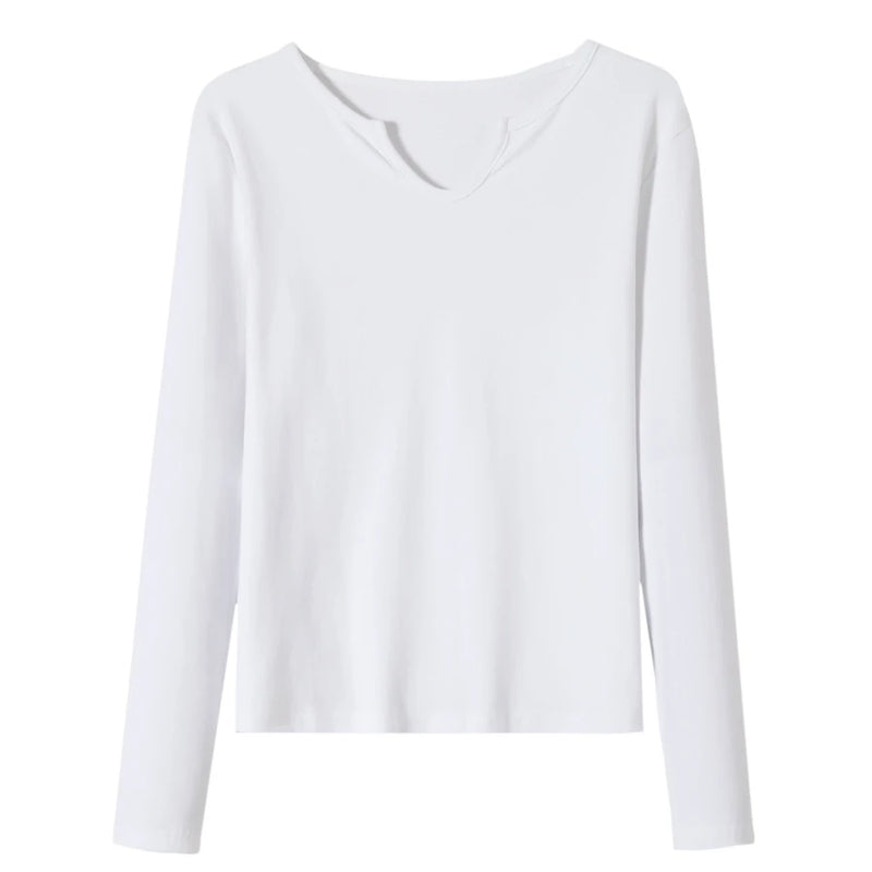 Female Clothing New Women's T-shirts Autumn Winter V-neck Knitted Solid Long Sleeve Casual Simple Versatile Tops