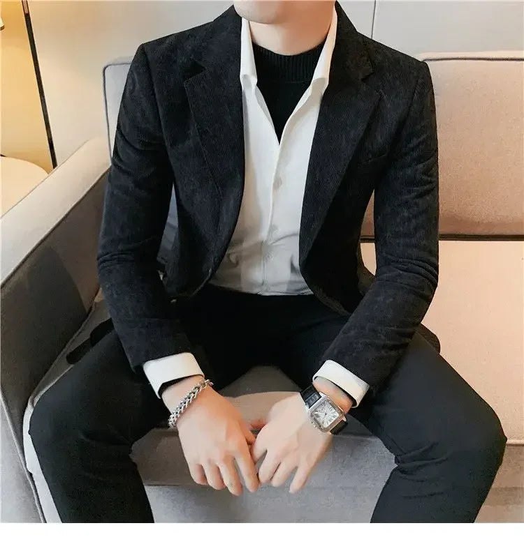 Man Suits and Blazers Single Breasted New In Coats Clothing Handsome Elegant Corduroy Jacket for Men Spring Clothes Fashionable
