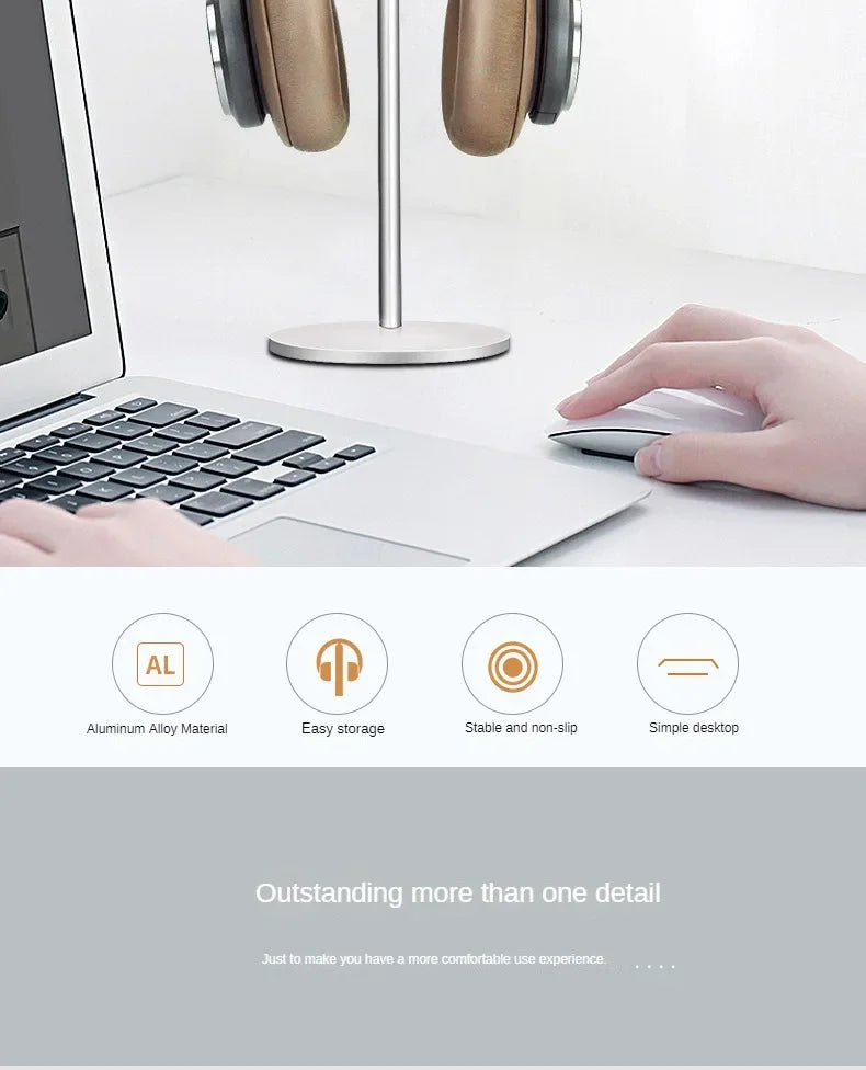 Curved Aluminum Headphone Stand Rack Sturdy Metal Gaming Headset Earphone Holder Hanger with Solid Base for Table Desk Display