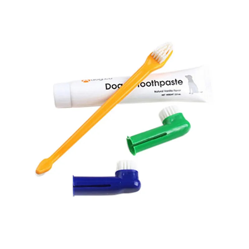 Pet Toothbrush Set Pet Supplies Dog Toothpaste Toothbrush Oral Care Set for Cats and Dogs Vanilla Beef Flavor Pet Cleaning Tooth