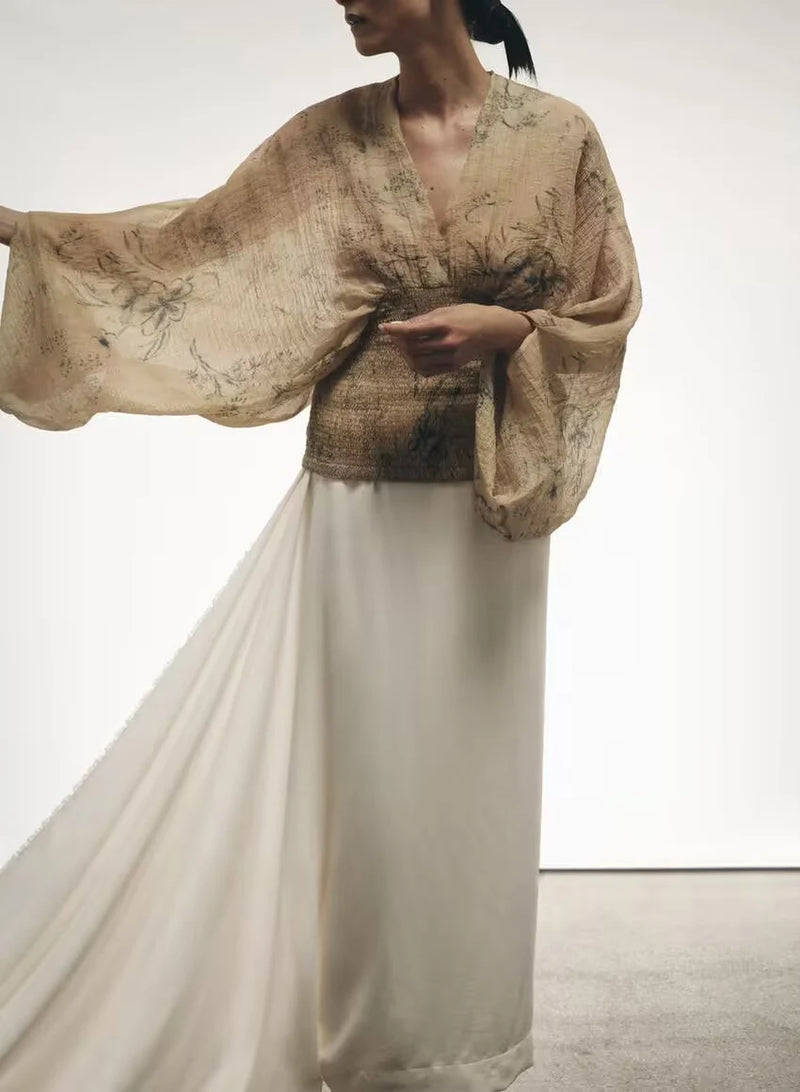 Women's clothing autumn new products European and American style retro women's clothing French lazy style printed shirt