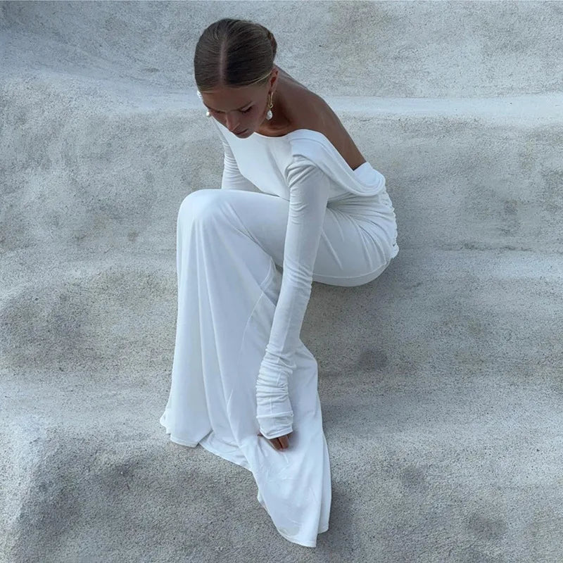 Women's Clothing Autumn New Style High-end Temperament Sexy Backless Dress Long Skirt Slim Fit Long Sleeved Dress