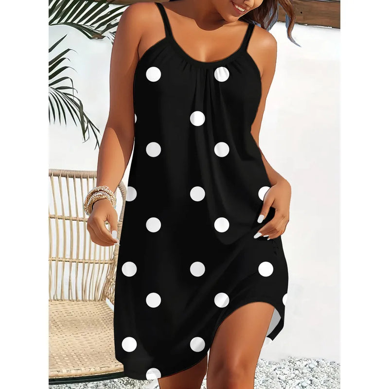 Women's Summer Sleeveless   Print Casual Dress Summer Dress for Holiday Women Clothing Dot  Summer Dress  Women Clothing