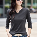 Female Clothing New Women's T-shirts Autumn Winter V-neck Knitted Solid Long Sleeve Casual Simple Versatile Tops