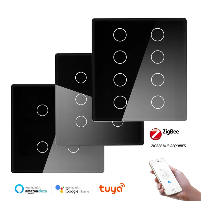 Melery 4x4 Brazil Zigbee Light Switch Touch Sensor Panel Tuya Smart Life Neutral Wire 4/6/8 Gang Remote by Alexa Dot Google Home