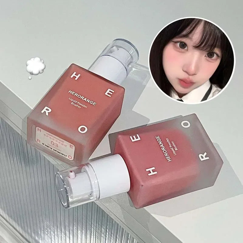 HERORANGE Matte Liquid Blush Velvet Blusher Peach Face Blusher Pigment Lasting Beauty Natural Cheek Tint Cream Blush Makeup 30ML