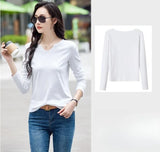Female Clothing New Women's T-shirts Autumn Winter V-neck Knitted Solid Long Sleeve Casual Simple Versatile Tops