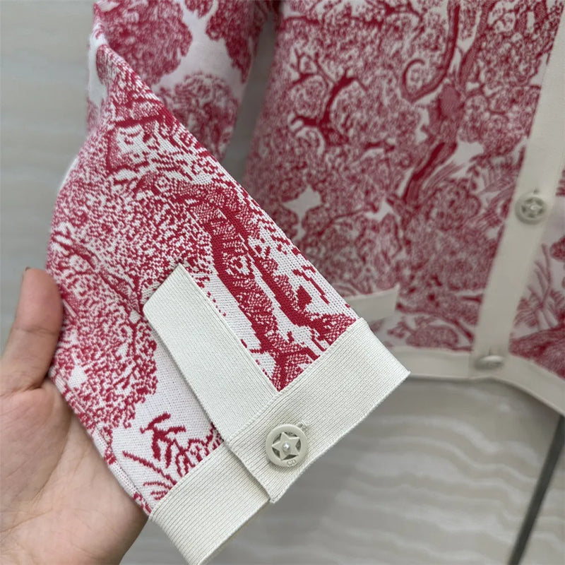 Women's Clothing Early Autumn New Style Temperament Jungle Jacquard Knitted Cardigan Top+French Elegant Half Skirt Two-Piec