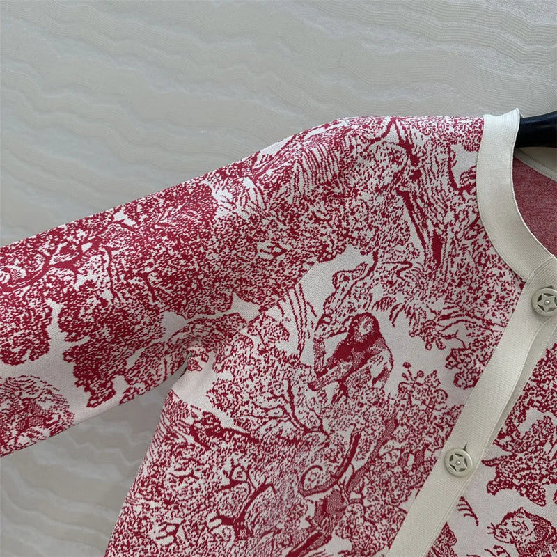 Women's Clothing Early Autumn New Style Temperament Jungle Jacquard Knitted Cardigan Top+French Elegant Half Skirt Two-Piec