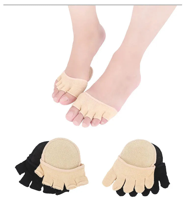 2Pcs=1Pair Toe Separator Foot Care Half Insoles Five Finger Socks Pads Bunion Sleeve Protector Hallux Valgus Forefoot For Women