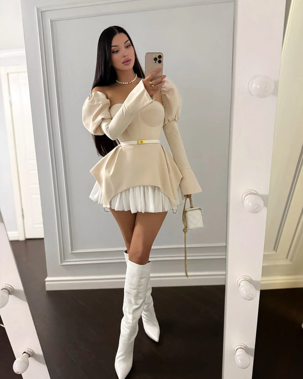 Women's clothing summer new design, chest wrapping, irregular puff sleeve dress, short skirt, club clothing, Vestidos