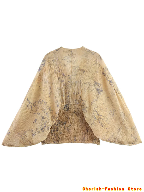 Women's clothing autumn new products European and American style retro women's clothing French lazy style printed shirt