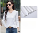 Female Clothing New Women's T-shirts Autumn Winter V-neck Knitted Solid Long Sleeve Casual Simple Versatile Tops