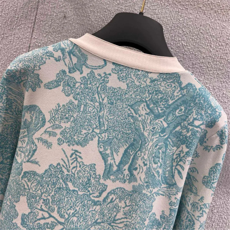 Women's Clothing Early Autumn New Style Temperament Jungle Jacquard Knitted Cardigan Top+French Elegant Half Skirt Two-Piec