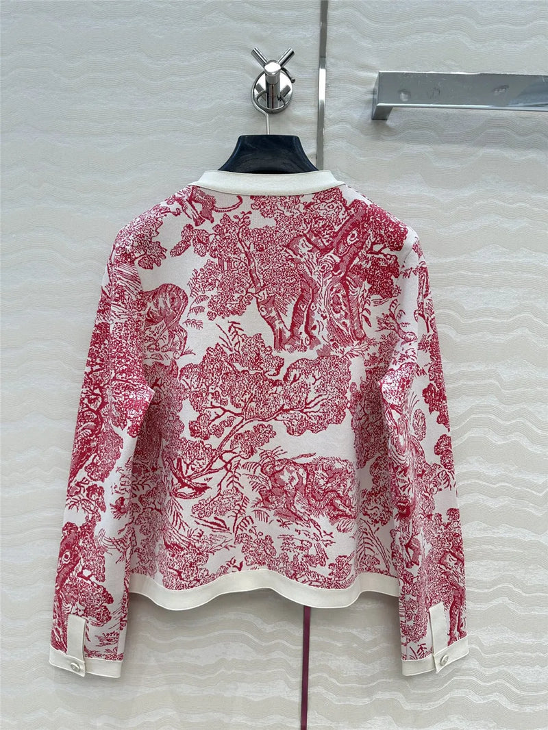 Women's Clothing Early Autumn New Style Temperament Jungle Jacquard Knitted Cardigan Top+French Elegant Half Skirt Two-Piec