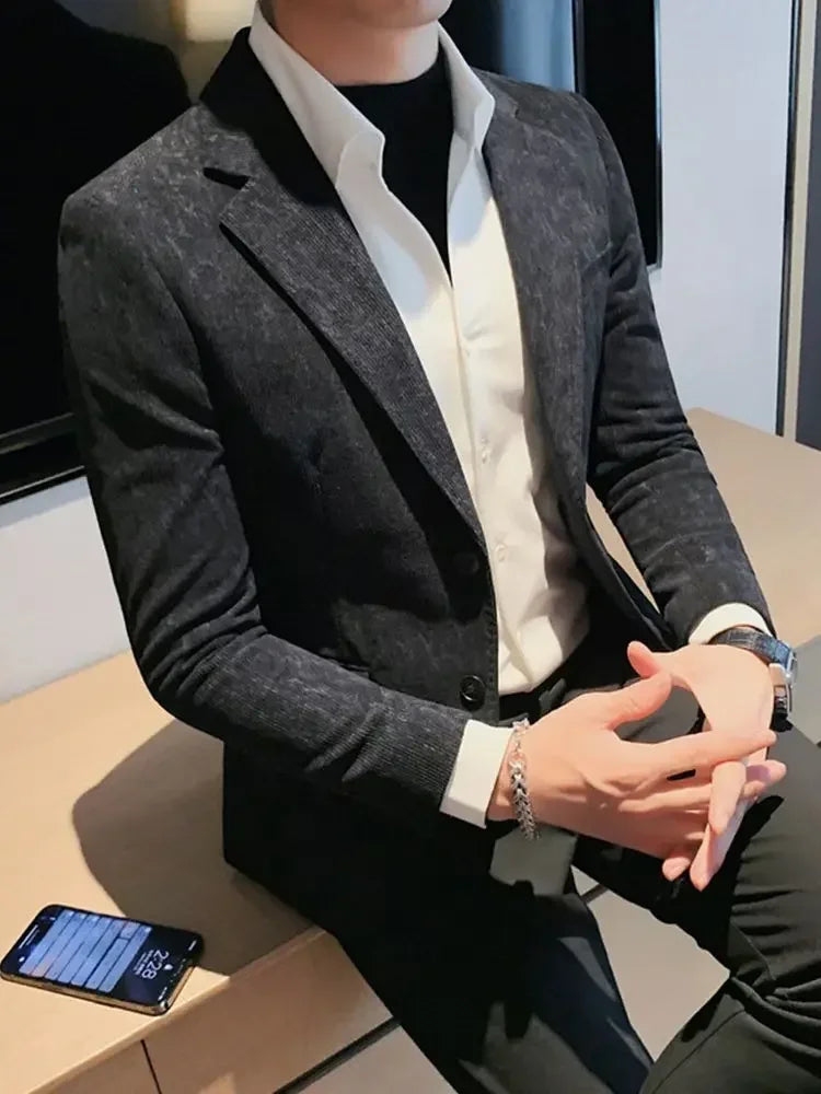 Man Suits and Blazers Single Breasted New In Coats Clothing Handsome Elegant Corduroy Jacket for Men Spring Clothes Fashionable