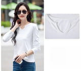Female Clothing New Women's T-shirts Autumn Winter V-neck Knitted Solid Long Sleeve Casual Simple Versatile Tops
