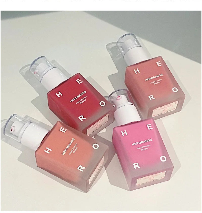 HERORANGE Matte Liquid Blush Velvet Blusher Peach Face Blusher Pigment Lasting Beauty Natural Cheek Tint Cream Blush Makeup 30ML