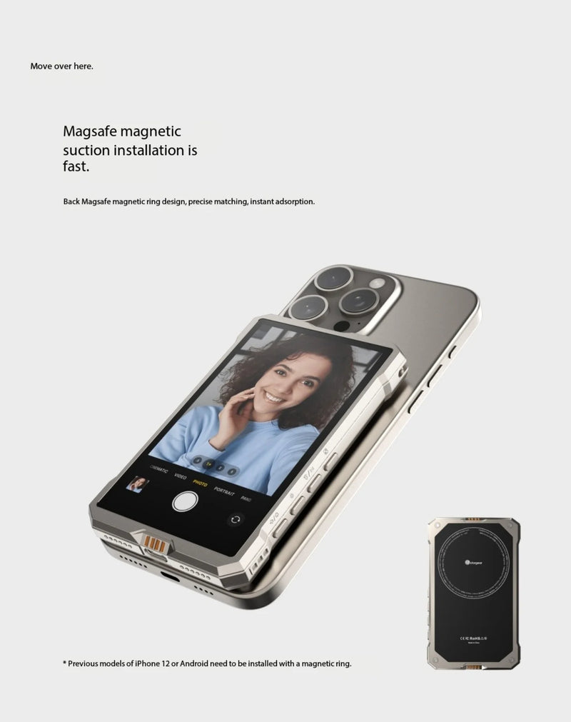 Fotorgear MS01 Magnetic Phone Selfie Monitor Screen for Smartphone Rear Camera Selfie Vlog Live Stream for iPhone Android