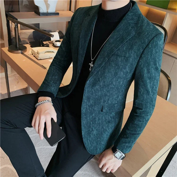 Man Suits and Blazers Single Breasted New In Coats Clothing Handsome Elegant Corduroy Jacket for Men Spring Clothes Fashionable
